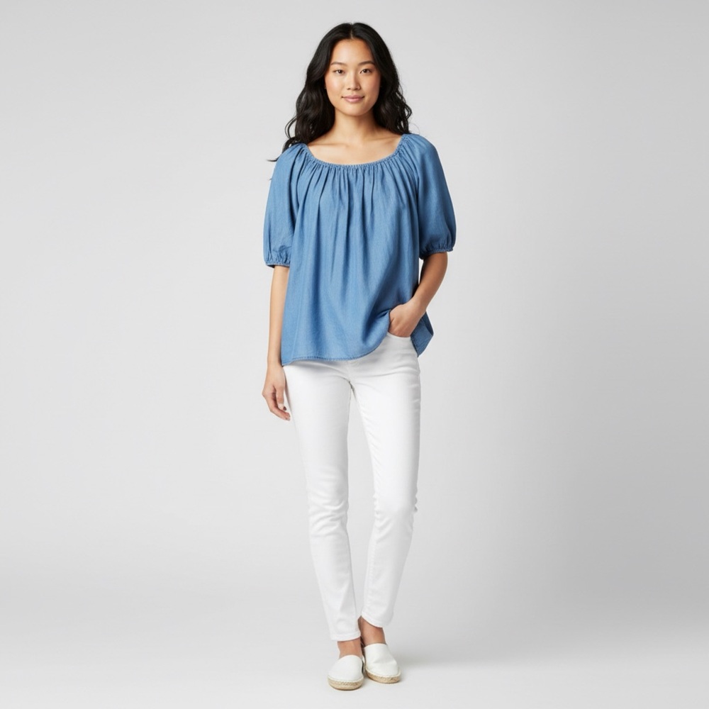 Loft peasant top blue lyocell size Small NWT